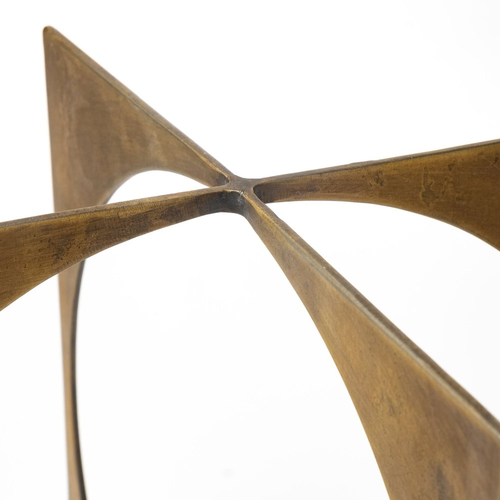 10" Burnished Gold Metal Circle Square Sculpture. Sculpture isolated on a plain white background, showing a gold metal surface.