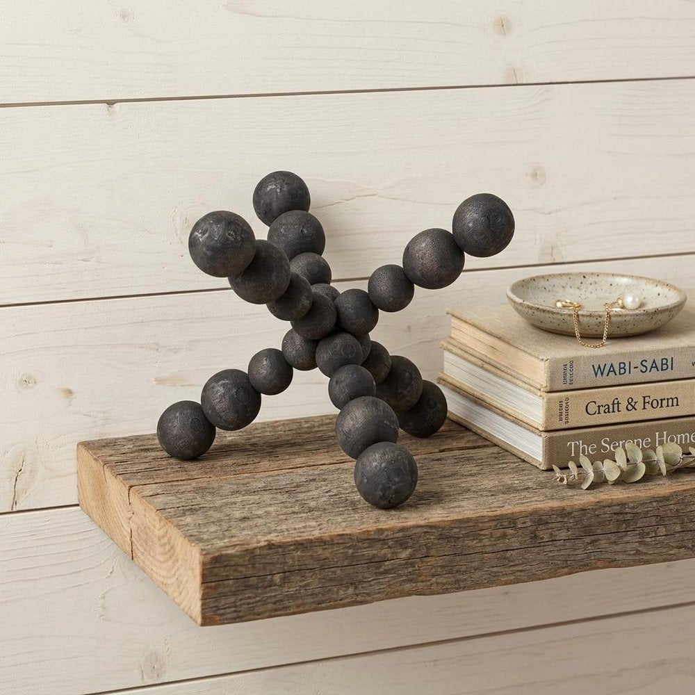 9" Black Beaded Wooden Decorative Jack Tabletop Sculpture