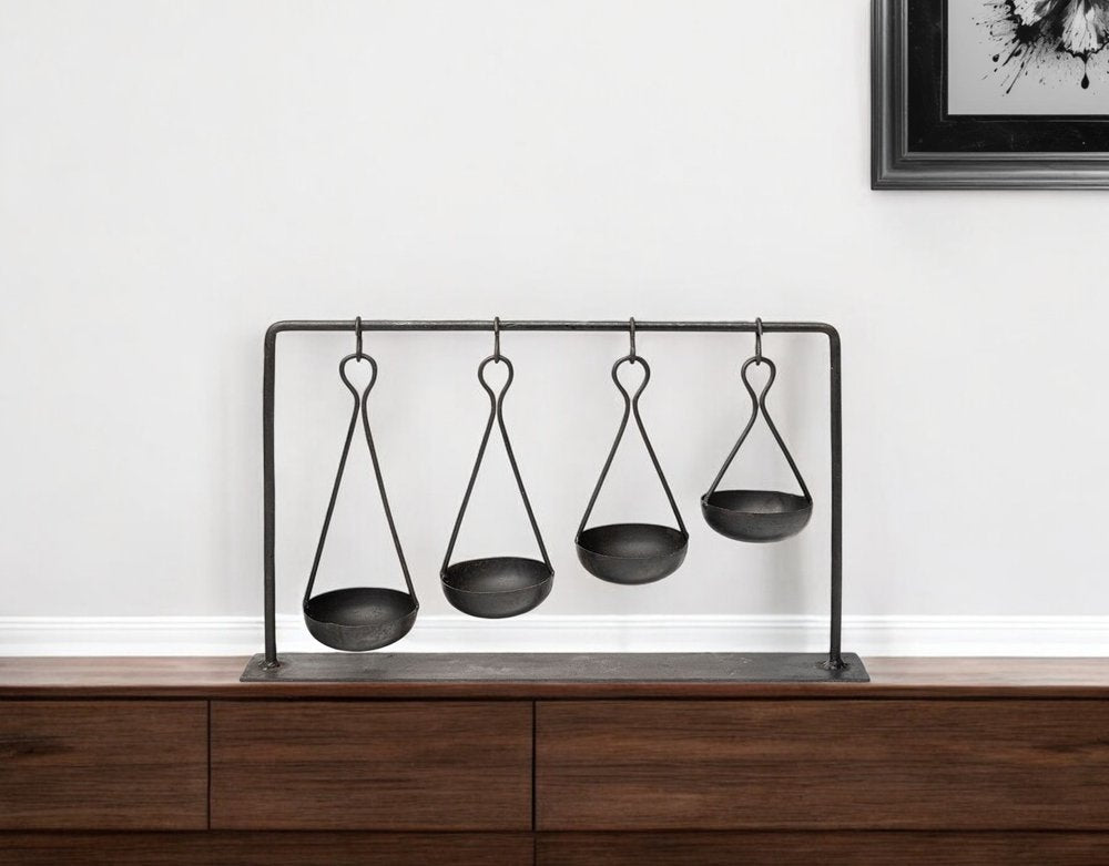 19" Charcoal Metal Vintage Spice Rack Tabletop Sculpture. Sculpture in charcoal metal.