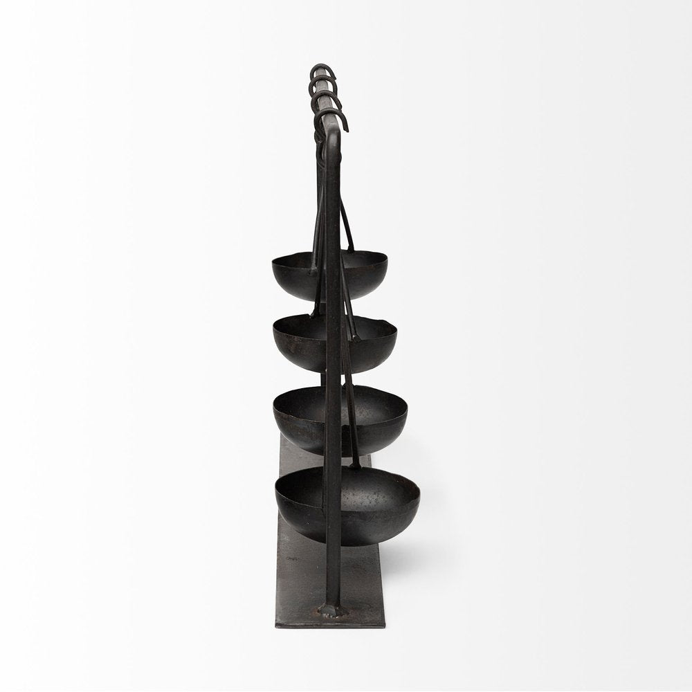 19" Charcoal Metal Vintage Spice Rack Tabletop Sculpture. Sculpture isolated on a plain white background, showing a charcoal metal surface.