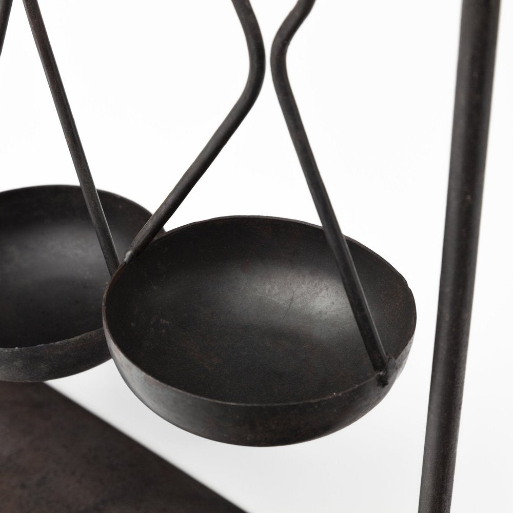 19" Charcoal Metal Vintage Spice Rack Tabletop Sculpture. Sculpture isolated on a plain white background, in a charcoal metal finish.