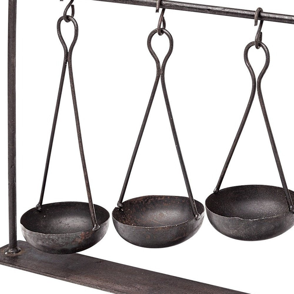 19" Charcoal Metal Vintage Spice Rack Tabletop Sculpture. Sculpture isolated on a plain white background, showing a charcoal metal surface.