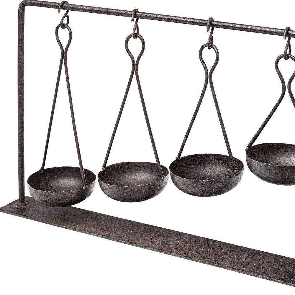 19" Charcoal Metal Vintage Spice Rack Tabletop Sculpture. Sculpture isolated on a plain white background, finished in charcoal metal.
