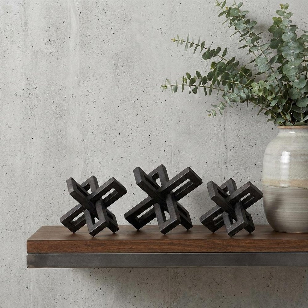 Set of Three 4" Black Metal Tabletop Sculpture
