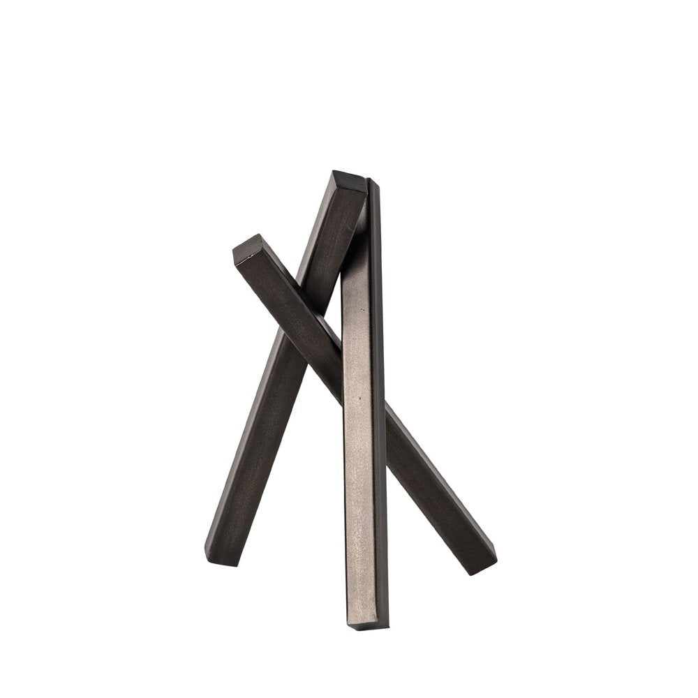 10" Black Metal Abstract Tabletop Sculpture. Sculpture isolated on a plain white background, in a black metal finish.