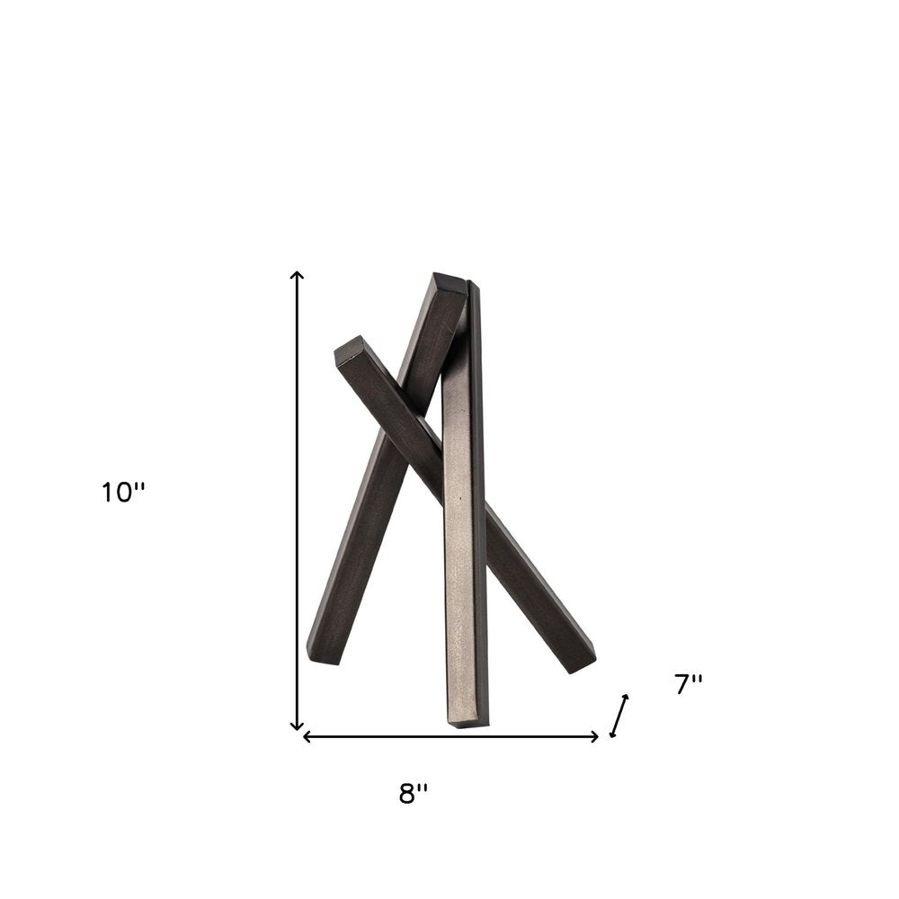 10" Black Metal Abstract Tabletop Sculpture. Sculpture isolated on a plain white background, finished in black metal.