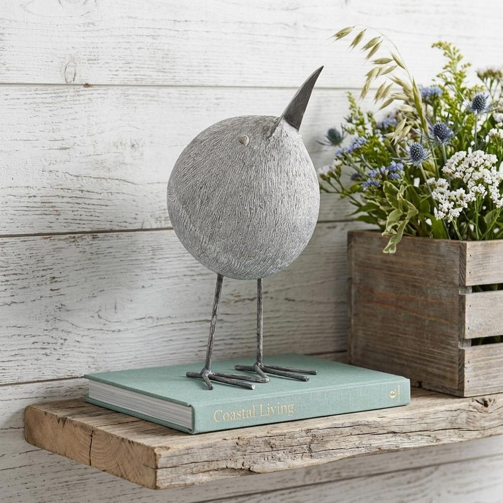 8" Off White Resin And Metal Snipe Bird Tabletop Sculpture