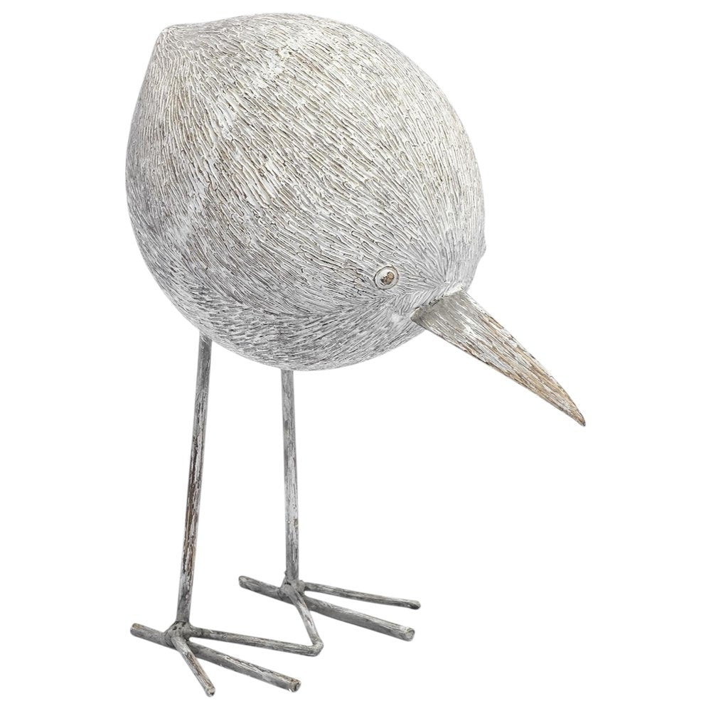 7" Off White Resin And Metal Snipe Bird Tabletop Sculpture on a white background