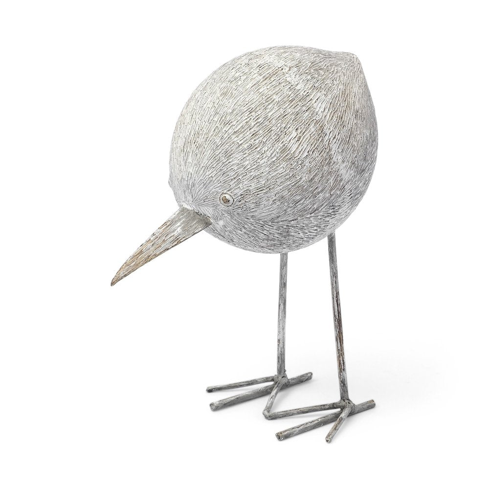 7" Off White Resin And Metal Snipe Bird Tabletop Sculpture on a white background
