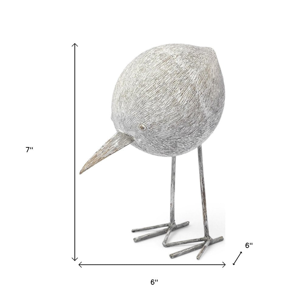 7" Off White Resin And Metal Snipe Bird Tabletop Sculpture on a white background