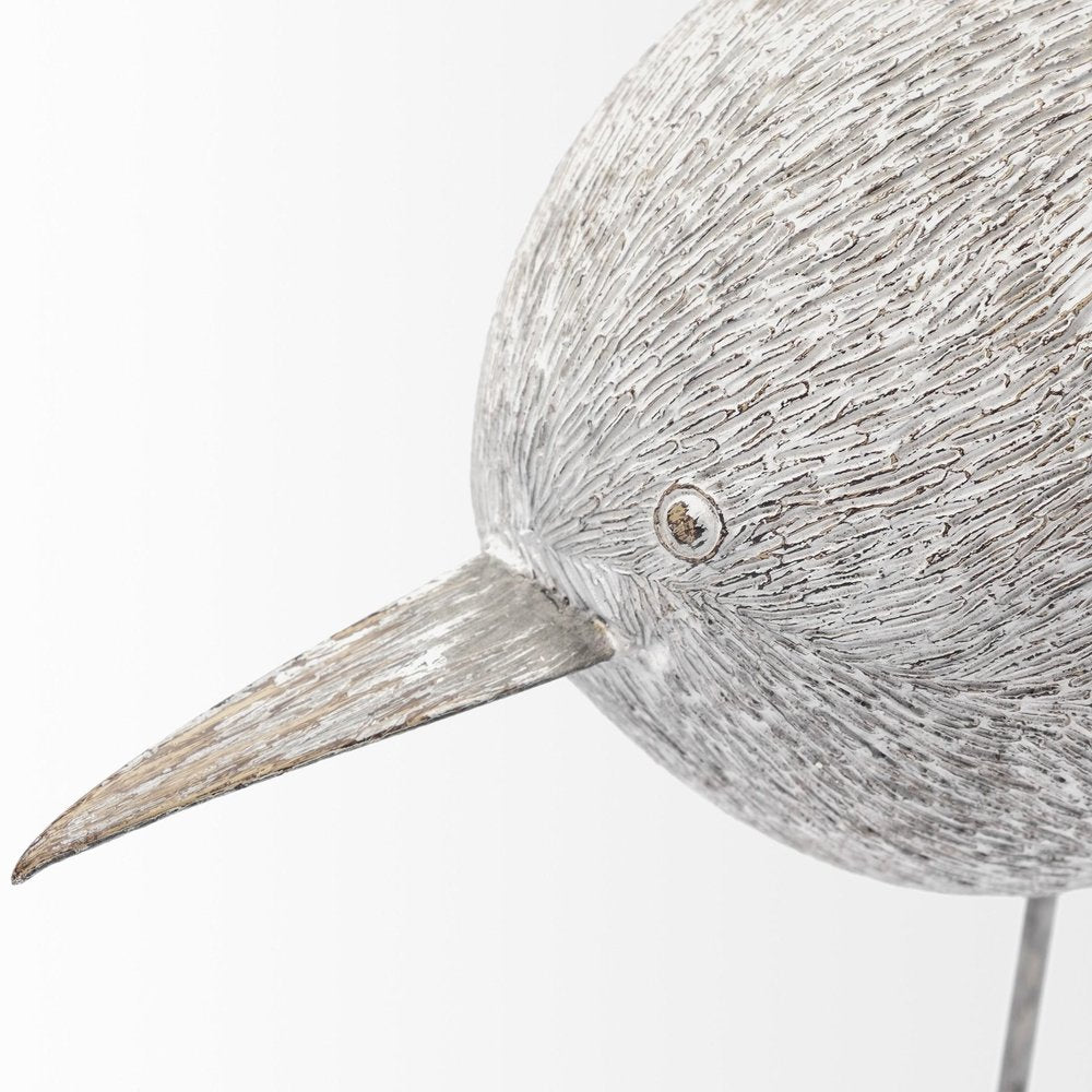 7" Off White Resin And Metal Snipe Bird Tabletop Sculpture on a white background