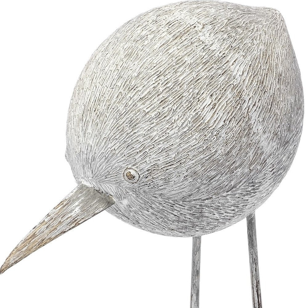7" Off White Resin And Metal Snipe Bird Tabletop Sculpture on a white background