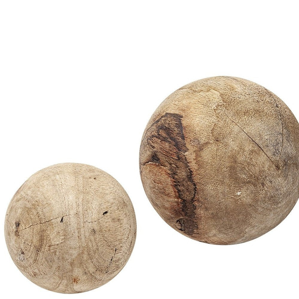 Set of Three 5" Brown Solid Wood Decorative Orb