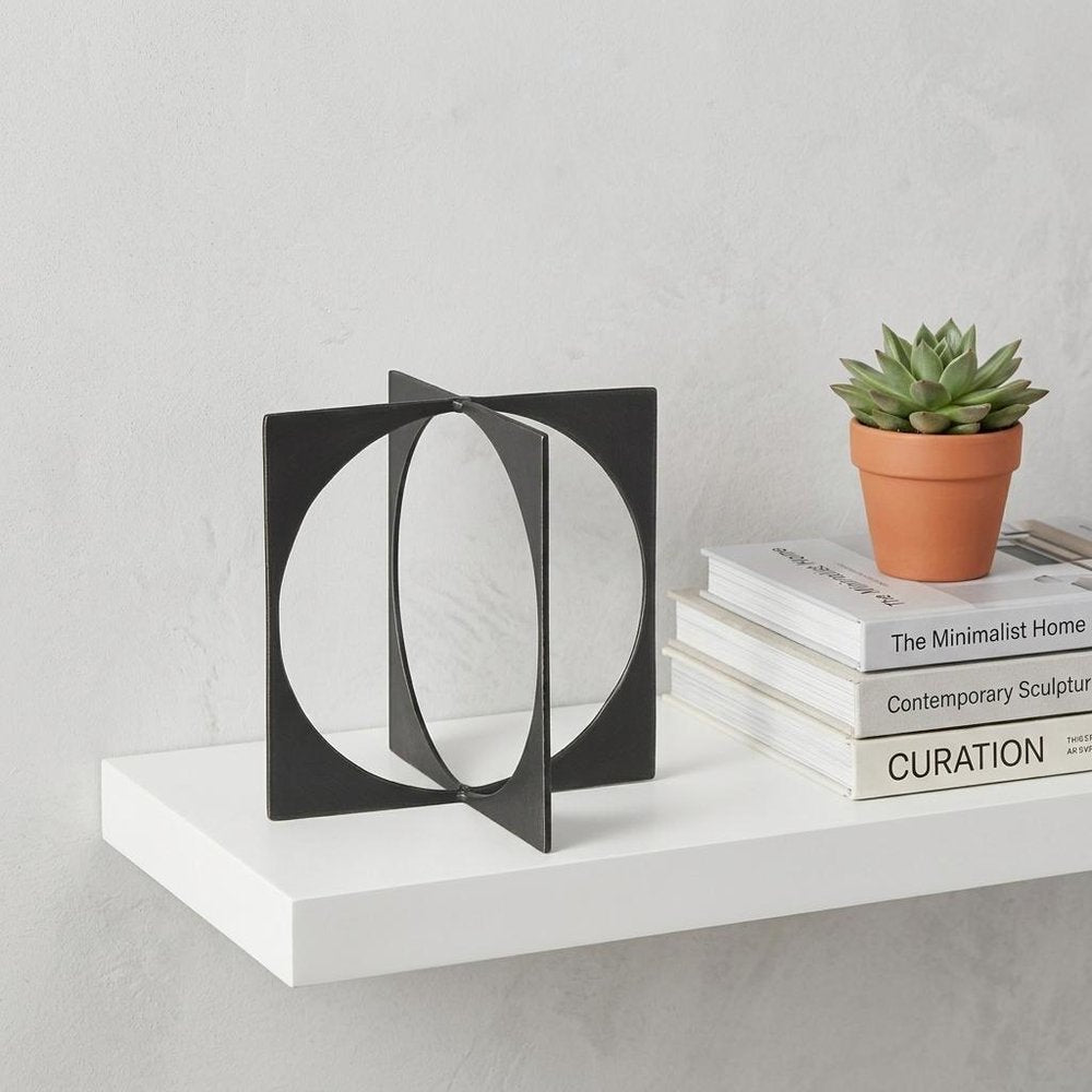 9" Charcoal Gray Metal Circle Square Sculpture