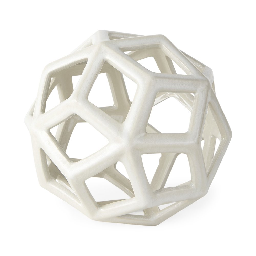 7" White Ceramic Decorative Orb Tabletop Sculpture on a white background