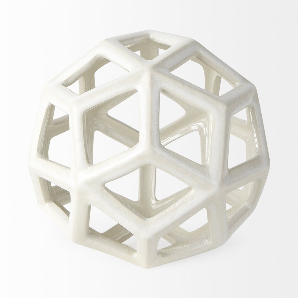 7" White Ceramic Decorative Orb Tabletop Sculpture on a white background