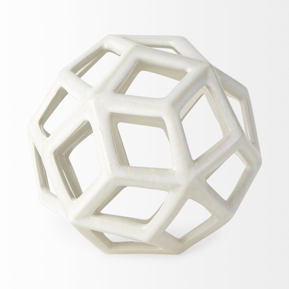 7" White Ceramic Decorative Orb Tabletop Sculpture on a white background