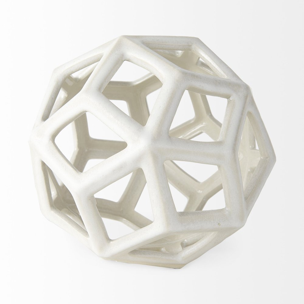 7" White Ceramic Decorative Orb Tabletop Sculpture on a white background