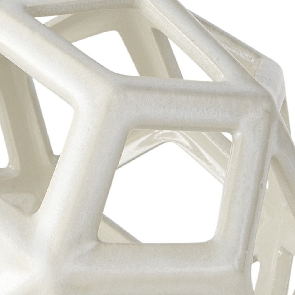 7" White Ceramic Decorative Orb Tabletop Sculpture on a white background
