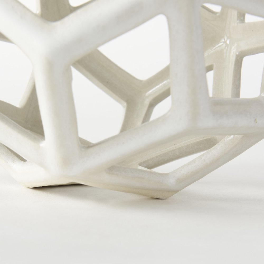 7" White Ceramic Decorative Orb Tabletop Sculpture close-up detail