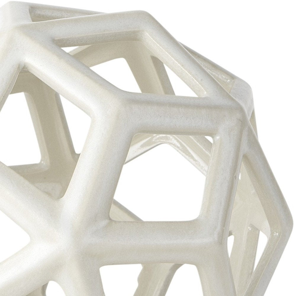 7" White Ceramic Decorative Orb Tabletop Sculpture on a white background