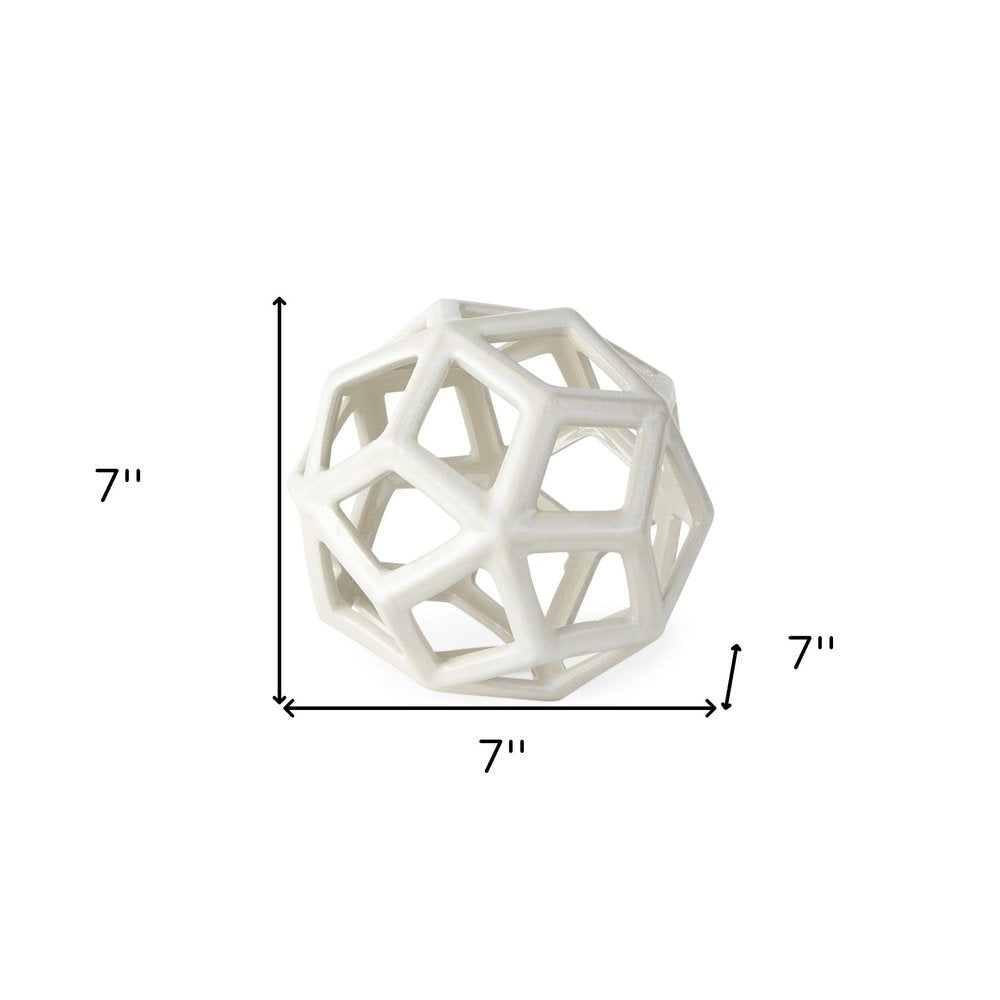 7" White Ceramic Decorative Orb Tabletop Sculpture on a white background