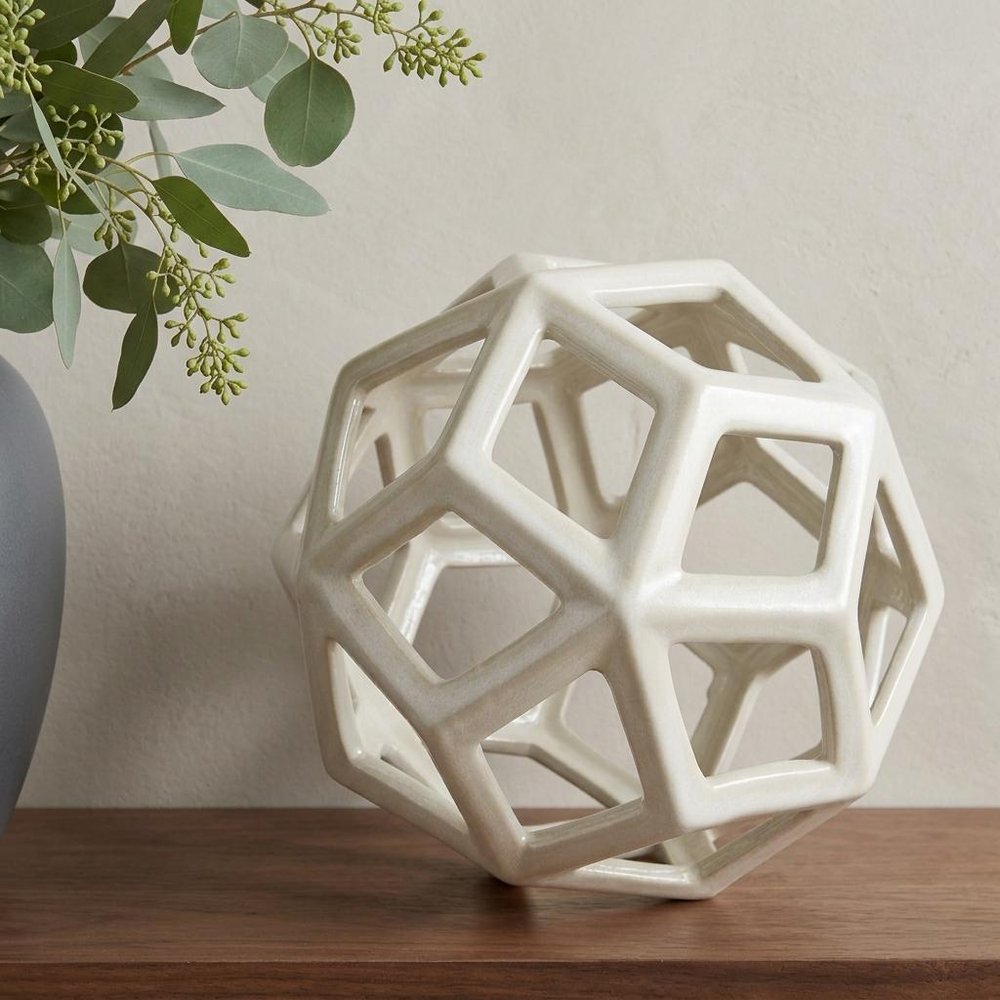 7" White Ceramic Decorative Orb Tabletop Sculpture