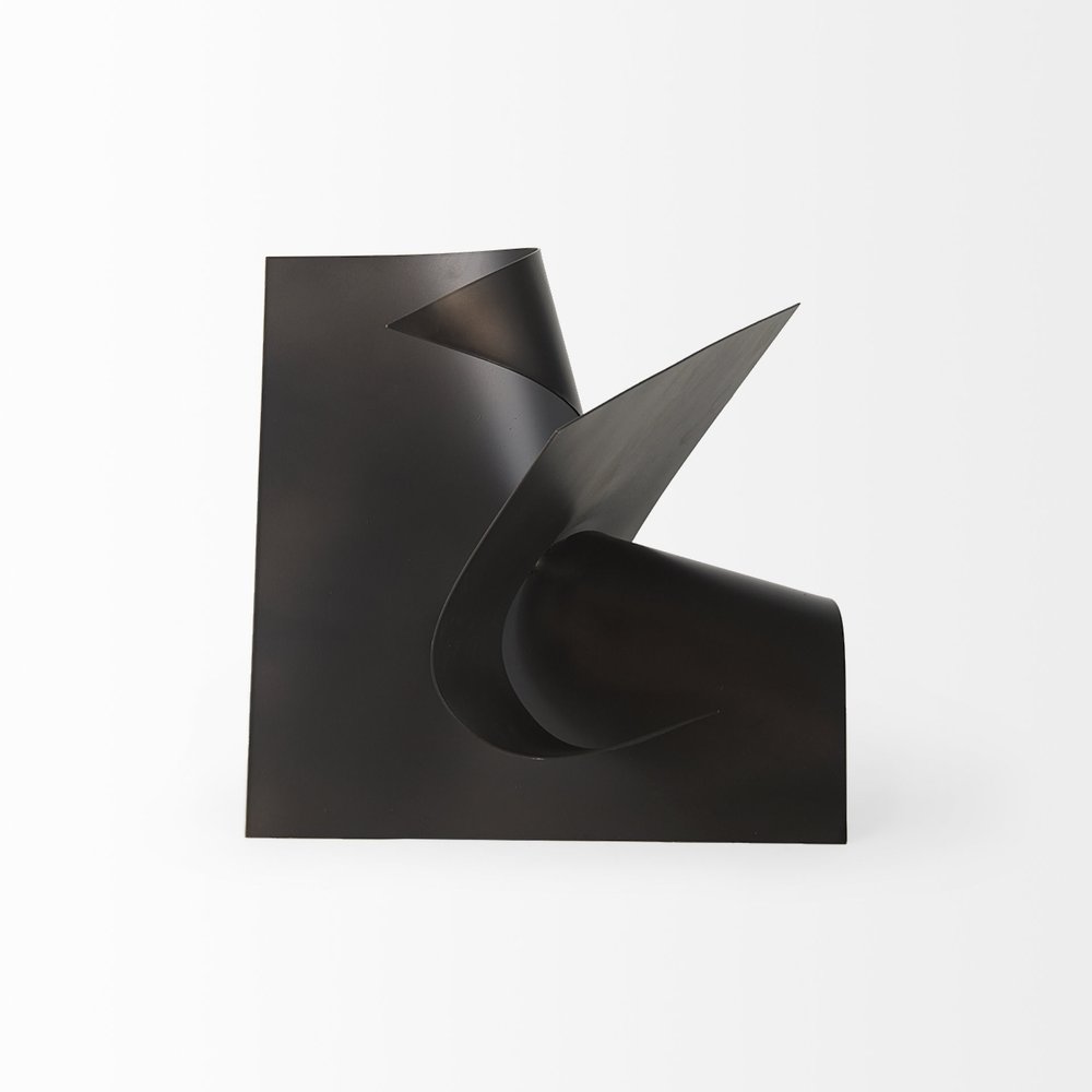 12" Contempo Antiqued Black Abstract Sculpture. Sculpture isolated on a plain white background, in a black finish.