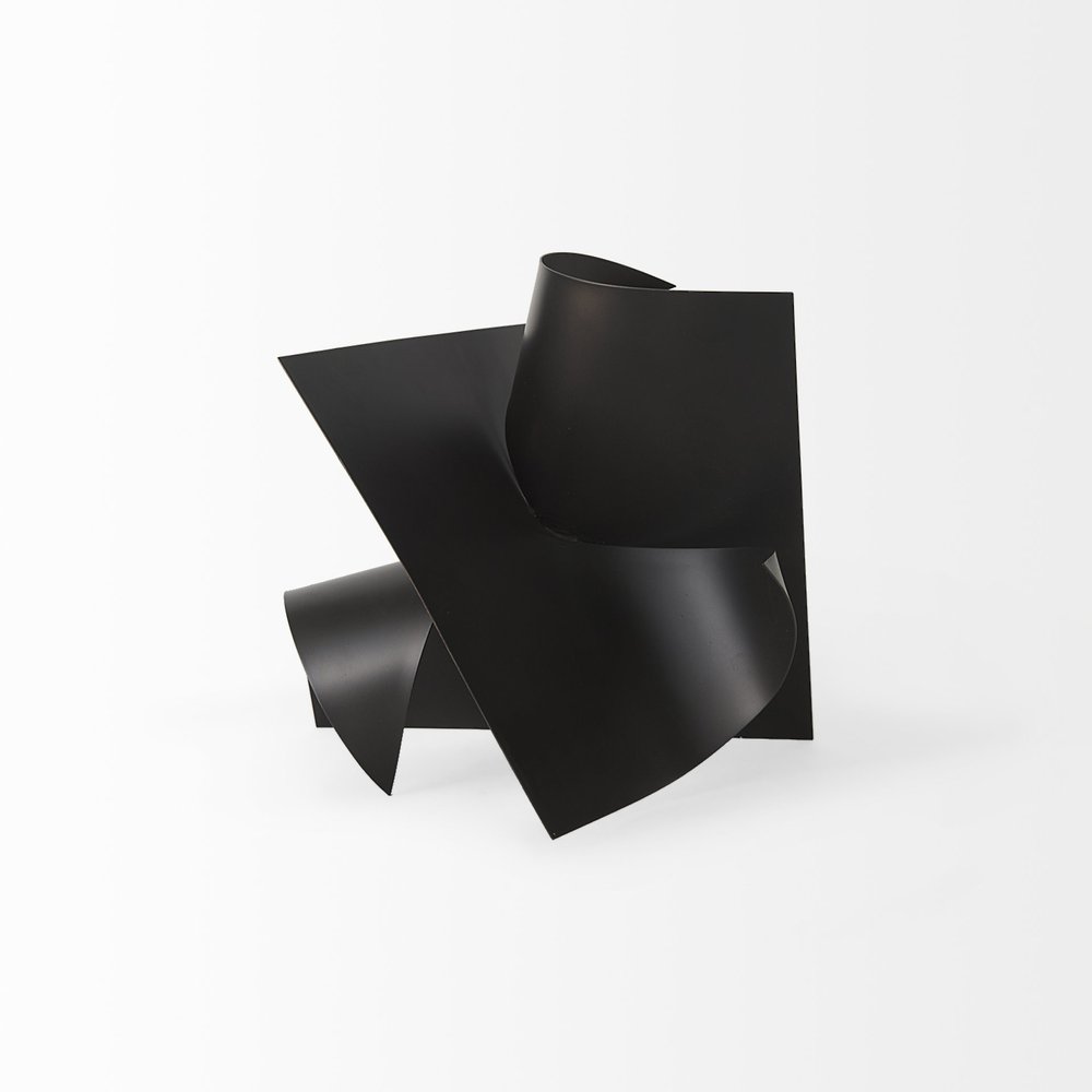 12" Contempo Antiqued Black Abstract Sculpture. Sculpture isolated on a plain white background, in a black finish.