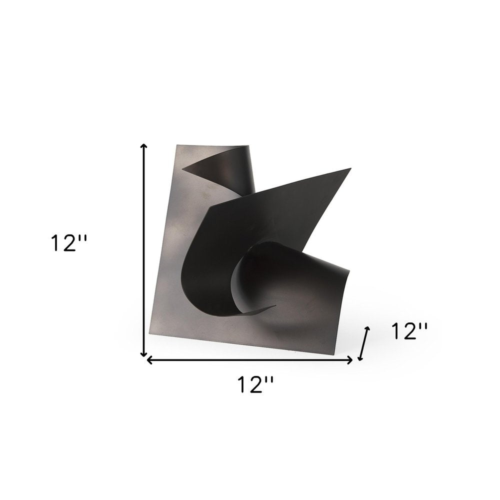 12" Contempo Antiqued Black Abstract Sculpture. Sculpture isolated on a plain white background, finished in black.