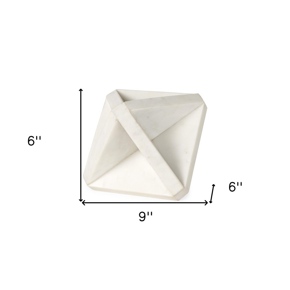 White Marble Geometric Square Sculpture on a white background