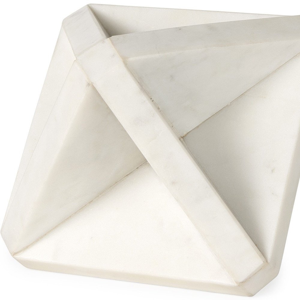 White Marble Geometric Square Sculpture on a white background