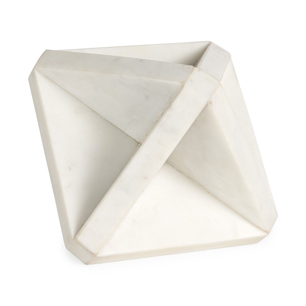 White Marble Geometric Square Sculpture on a white background