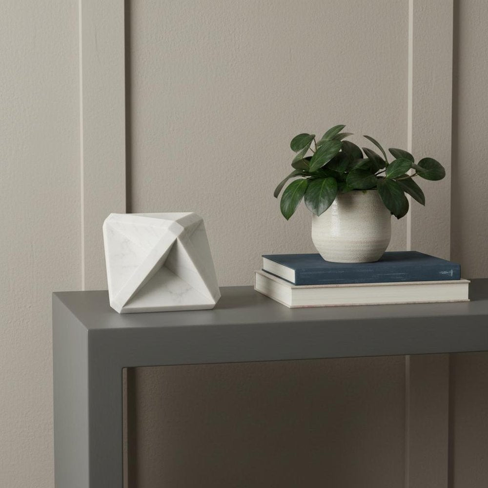 White Marble Geometric Square Sculpture in a home interior