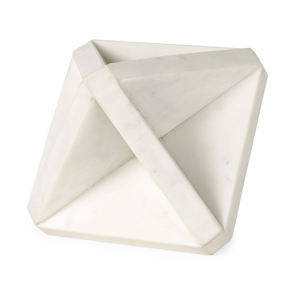 White Marble Geometric Square Sculpture on a white background
