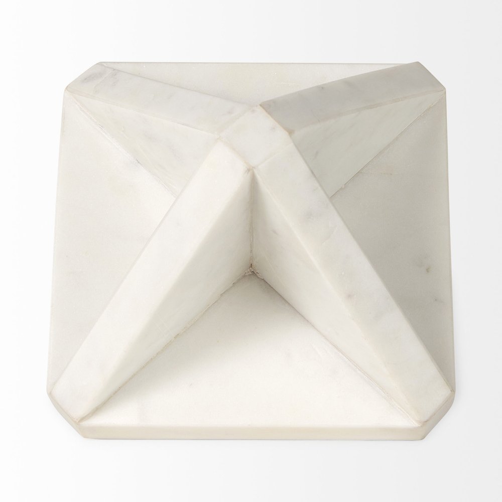 White Marble Geometric Square Sculpture on a white background