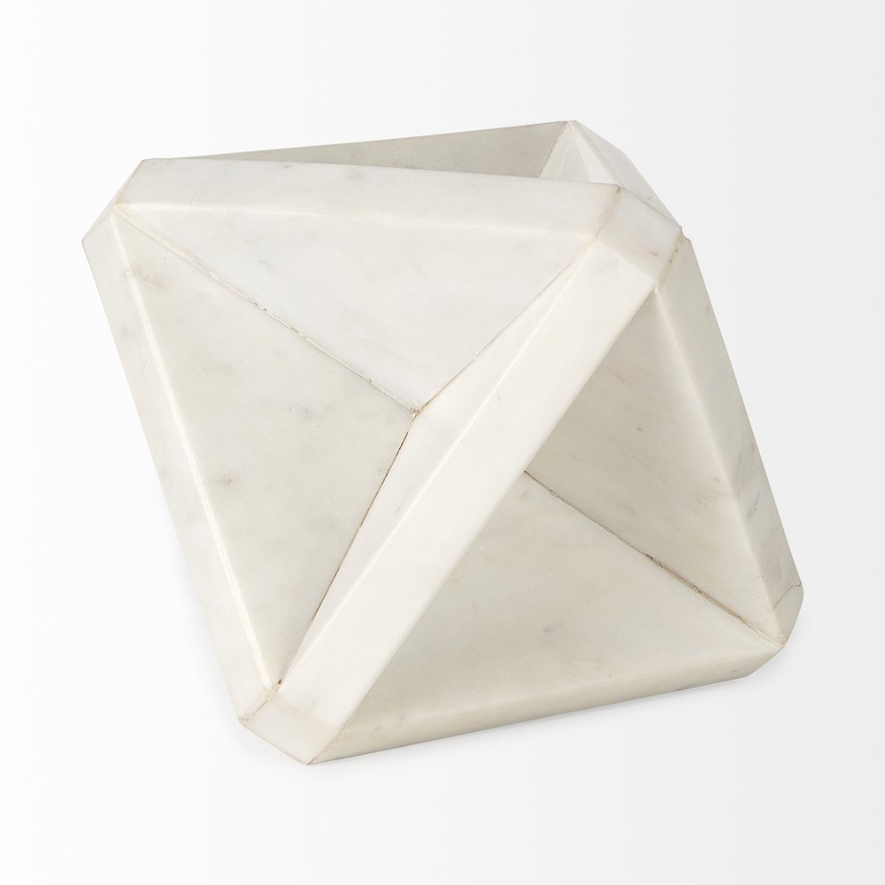 White Marble Geometric Square Sculpture on a white background