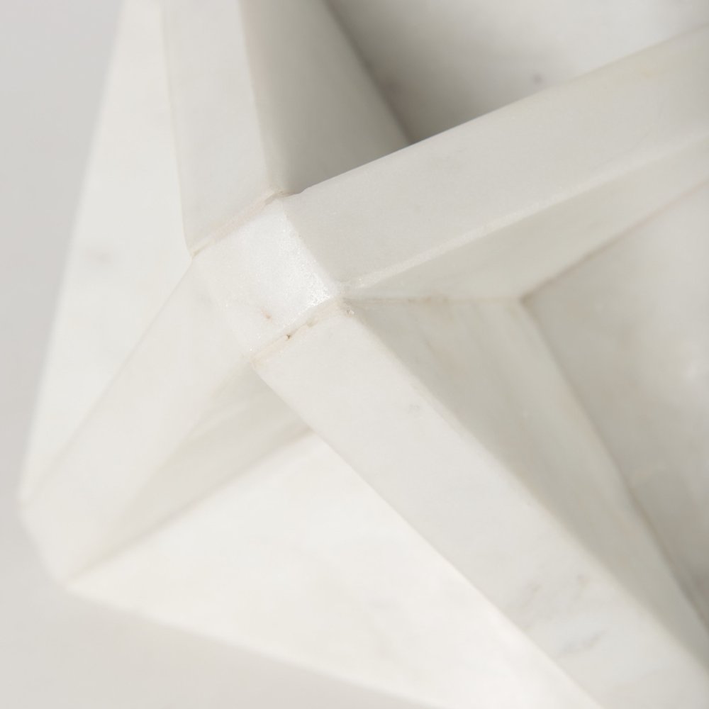 White Marble Geometric Square Sculpture on a white background