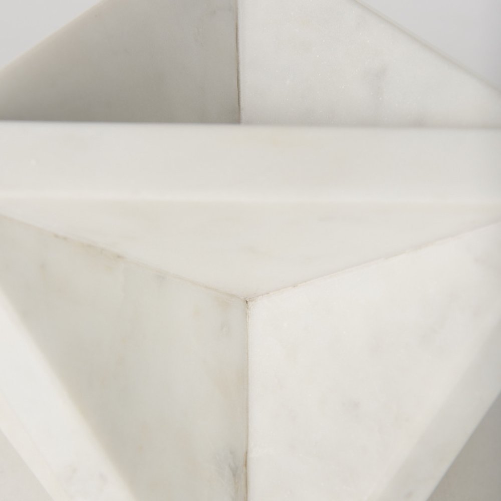 White Marble Geometric Square Sculpture on a white background