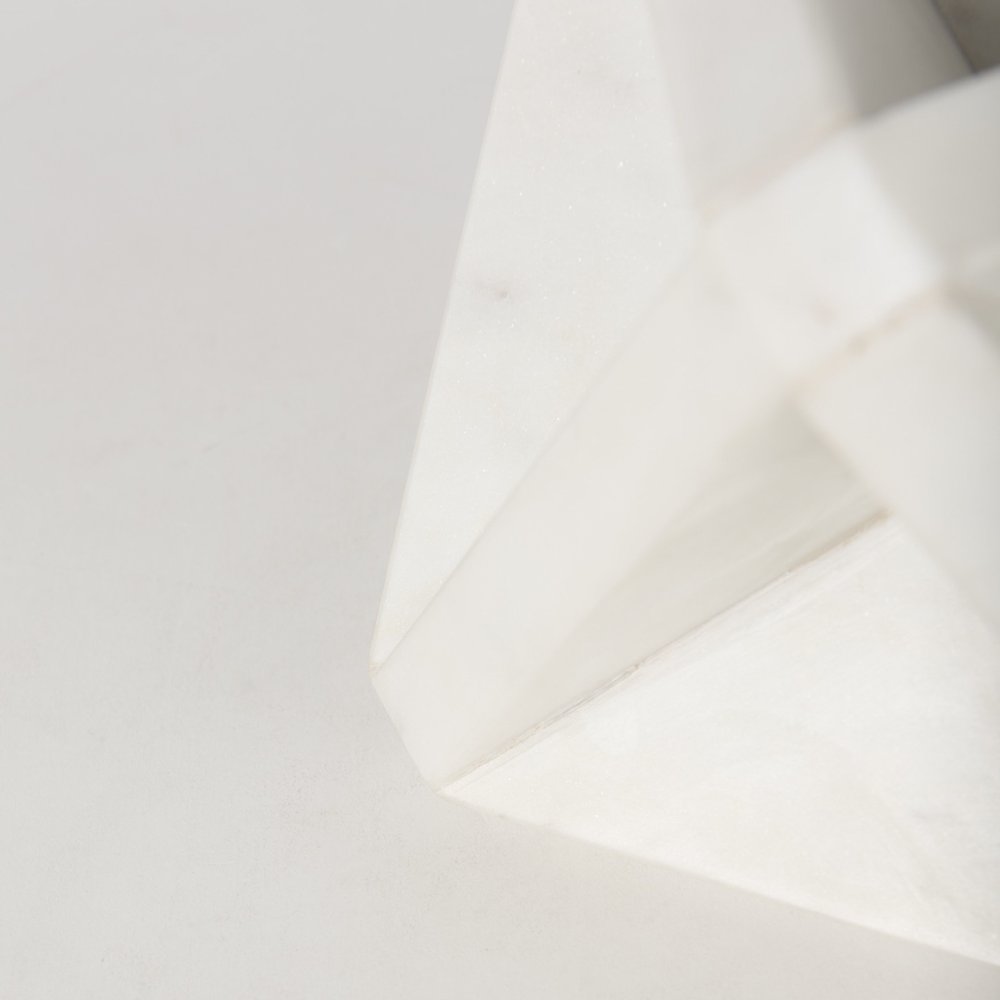 White Marble Geometric Square Sculpture close-up detail