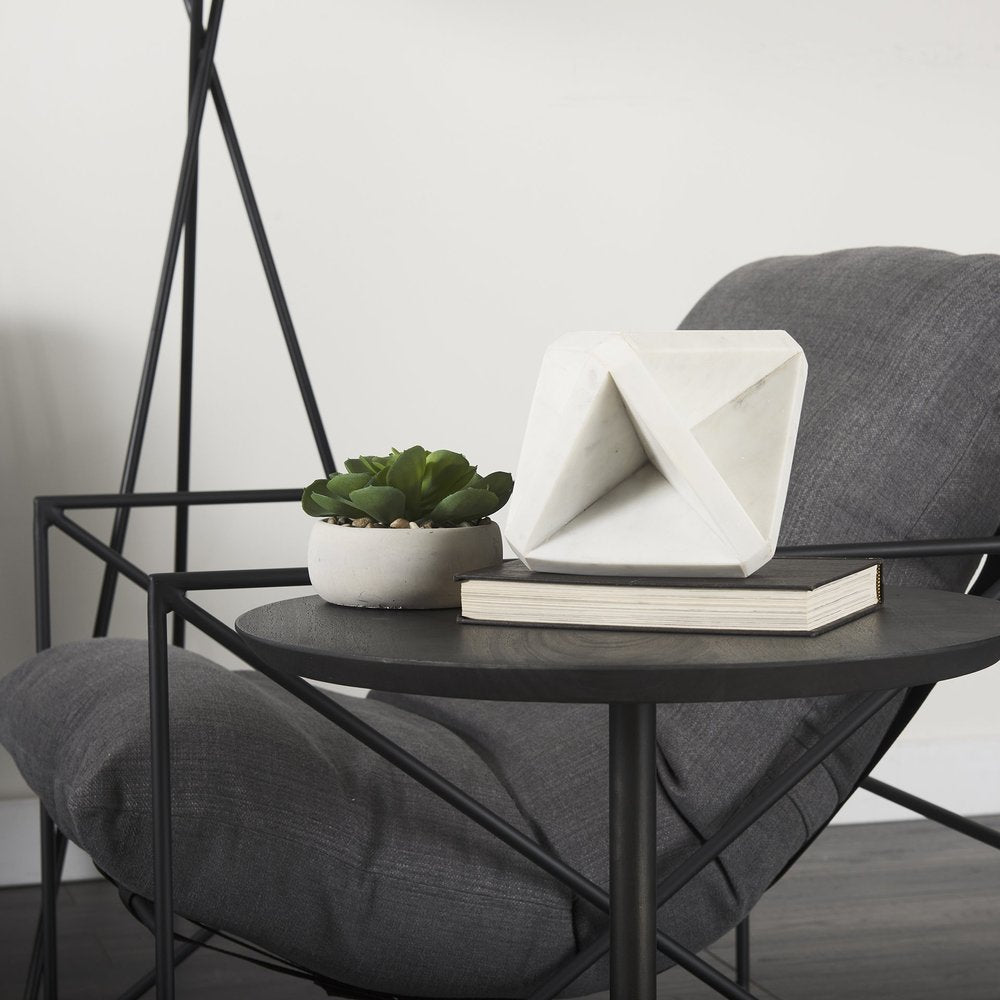 White Marble Geometric Square Sculpture in a home interior