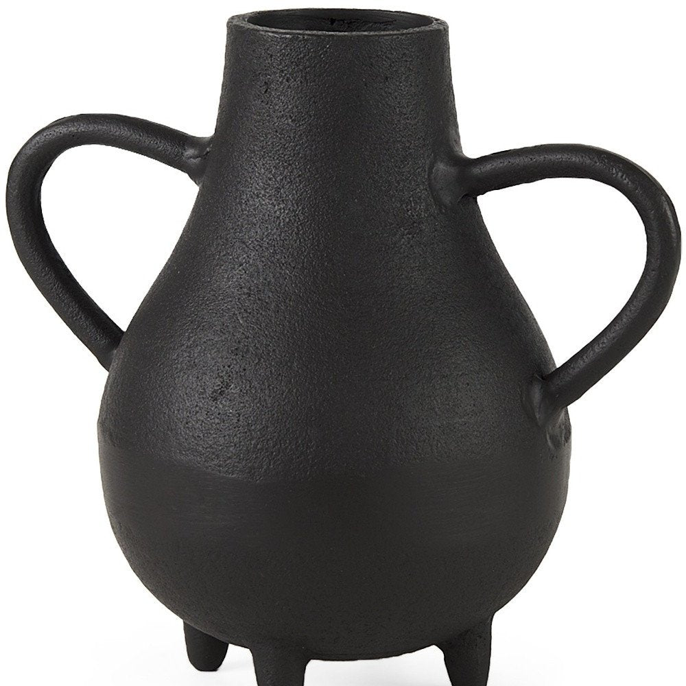 8" Black Two Handle Ceramic Jug Vase on a white background