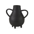 8" Black Two Handle Ceramic Jug Vase on a white background