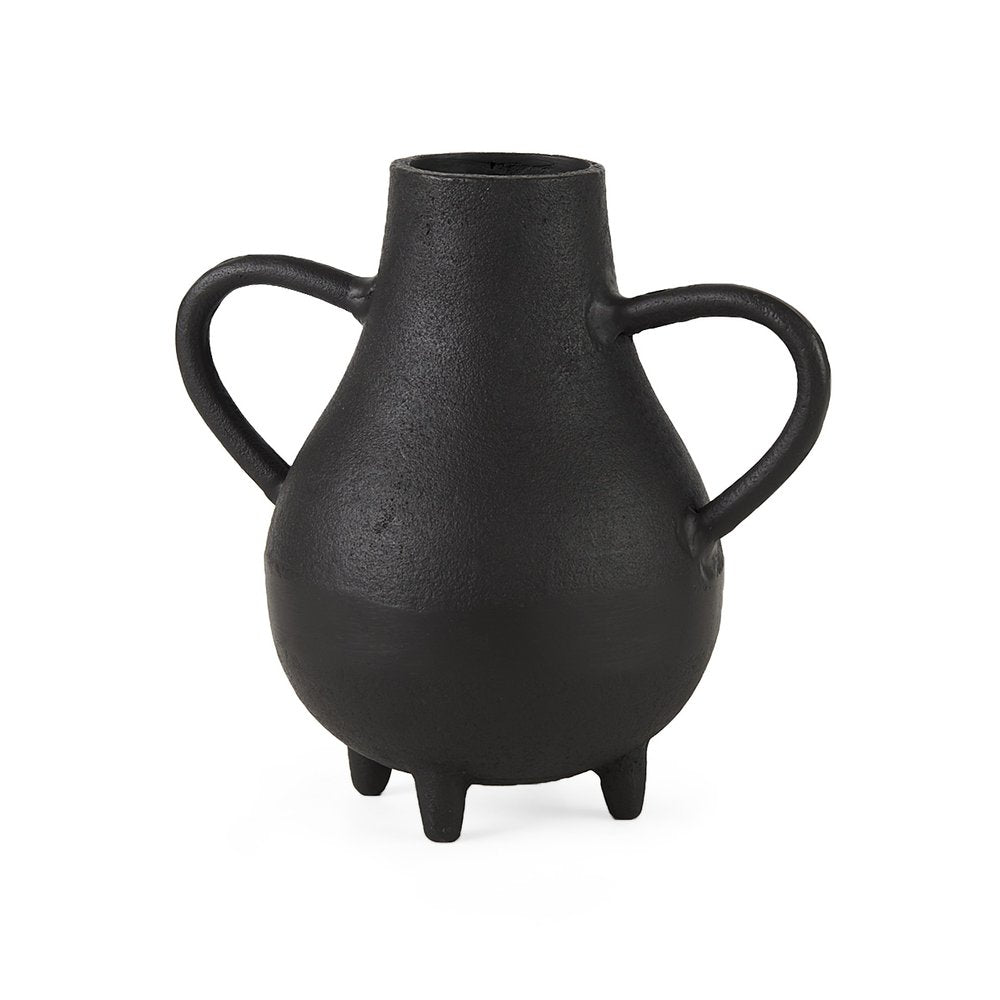 8" Black Two Handle Ceramic Jug Vase on a white background