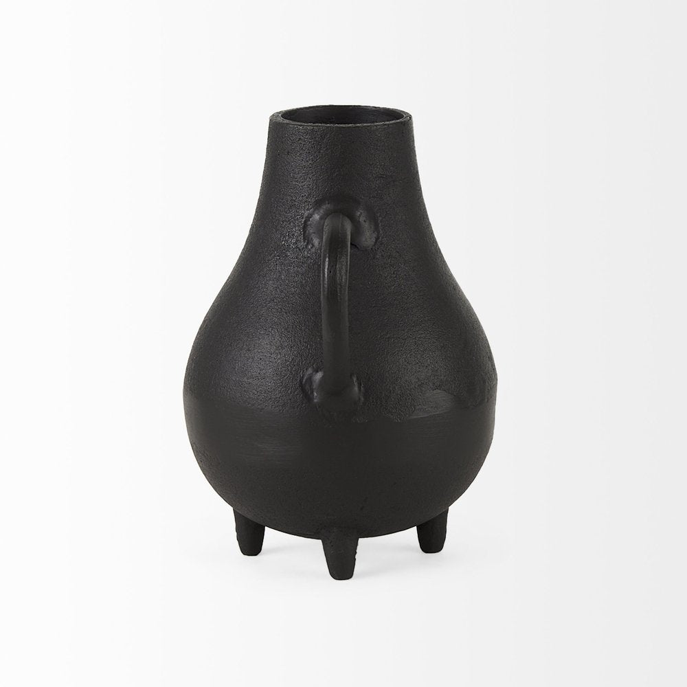 8" Black Two Handle Ceramic Jug Vase on a white background