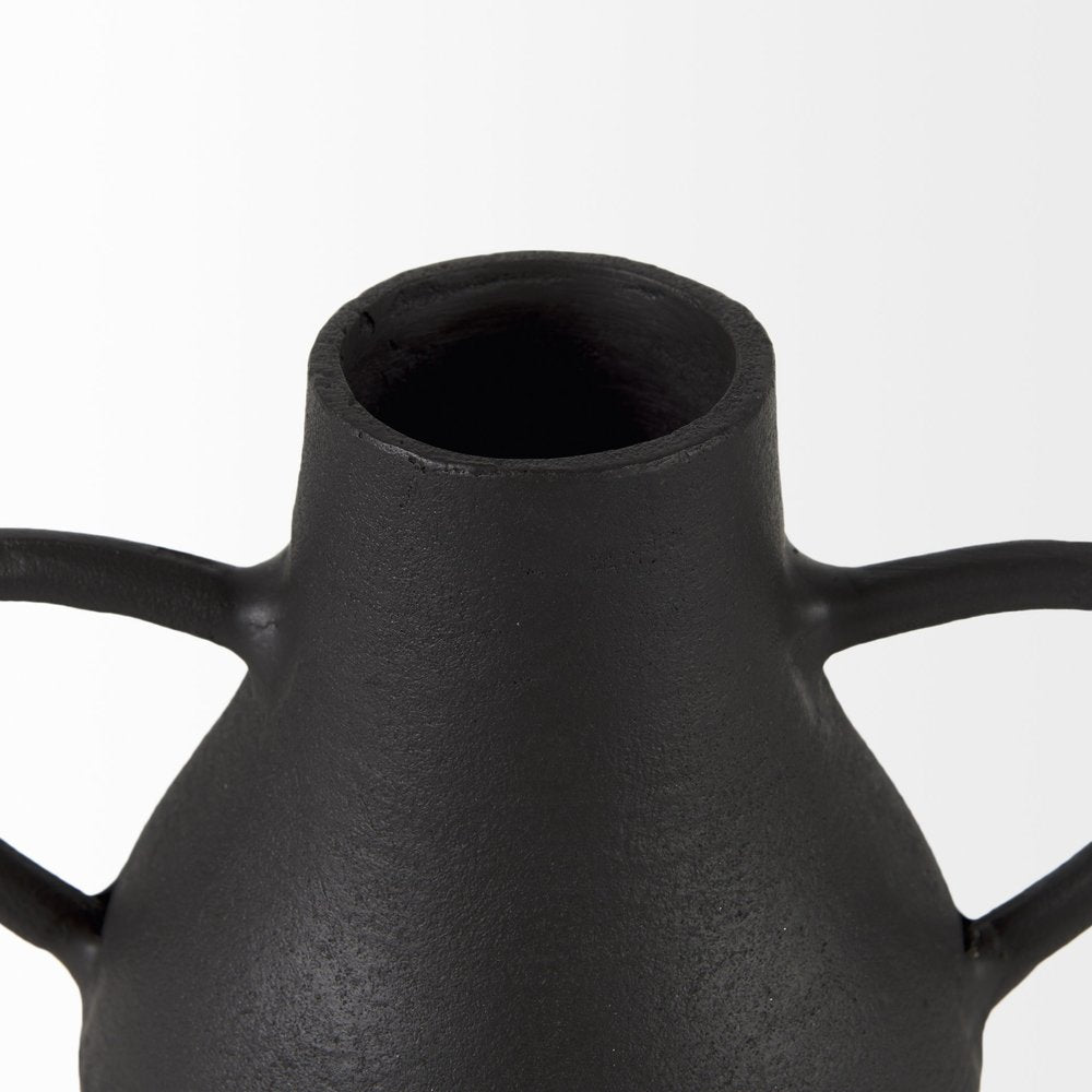 8" Black Two Handle Ceramic Jug Vase on a white background