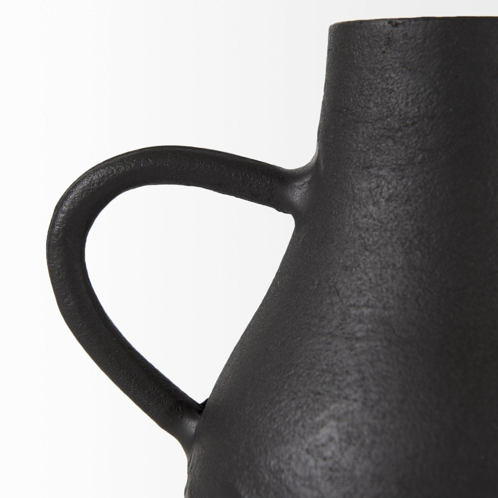 8" Black Two Handle Ceramic Jug Vase on a white background
