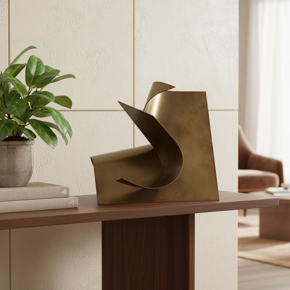 12" Contempo Antiqued Gold Abstract Sculpture.