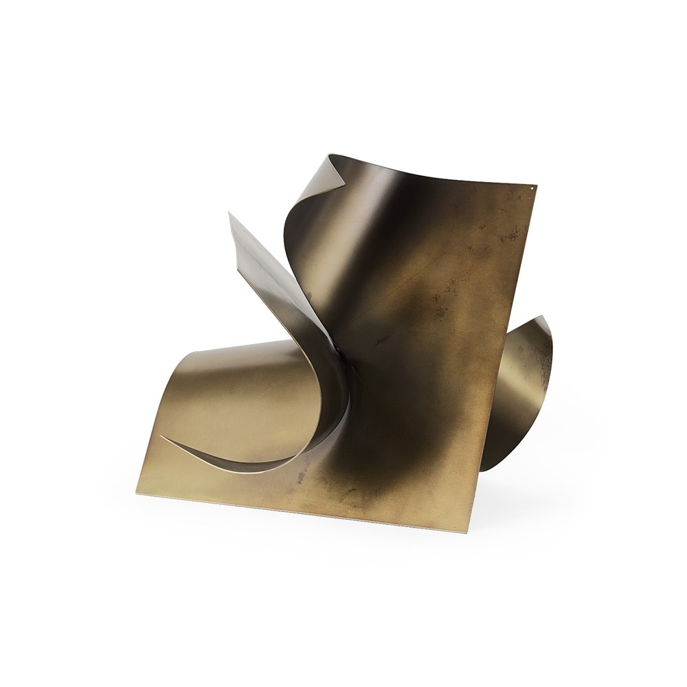 12" Contempo Antiqued Gold Abstract Sculpture. Sculpture isolated on a plain white background, finished in gold.