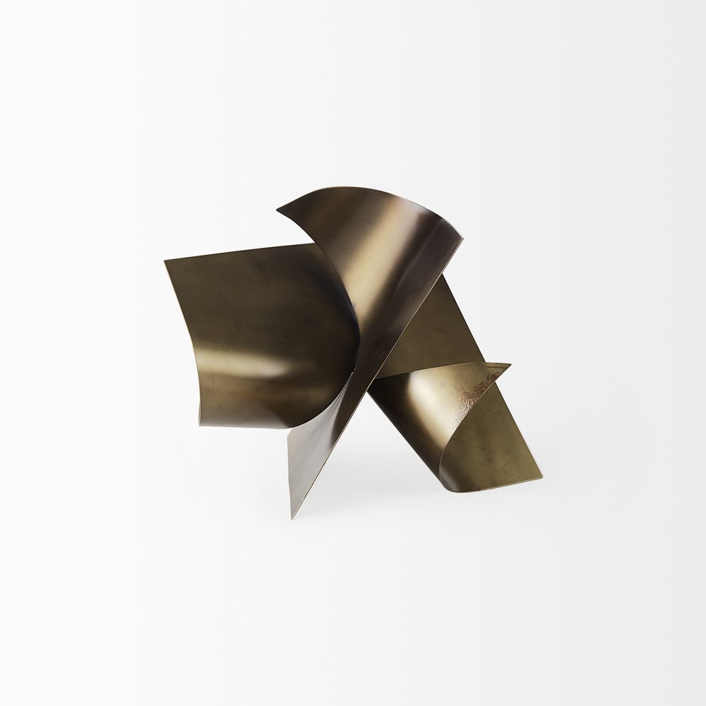 12" Contempo Antiqued Gold Abstract Sculpture. Sculpture isolated on a plain white background, in a gold finish.